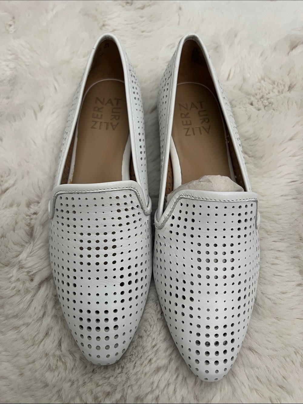 Naturalizer White Perforated Leather Slip-On Loafers
